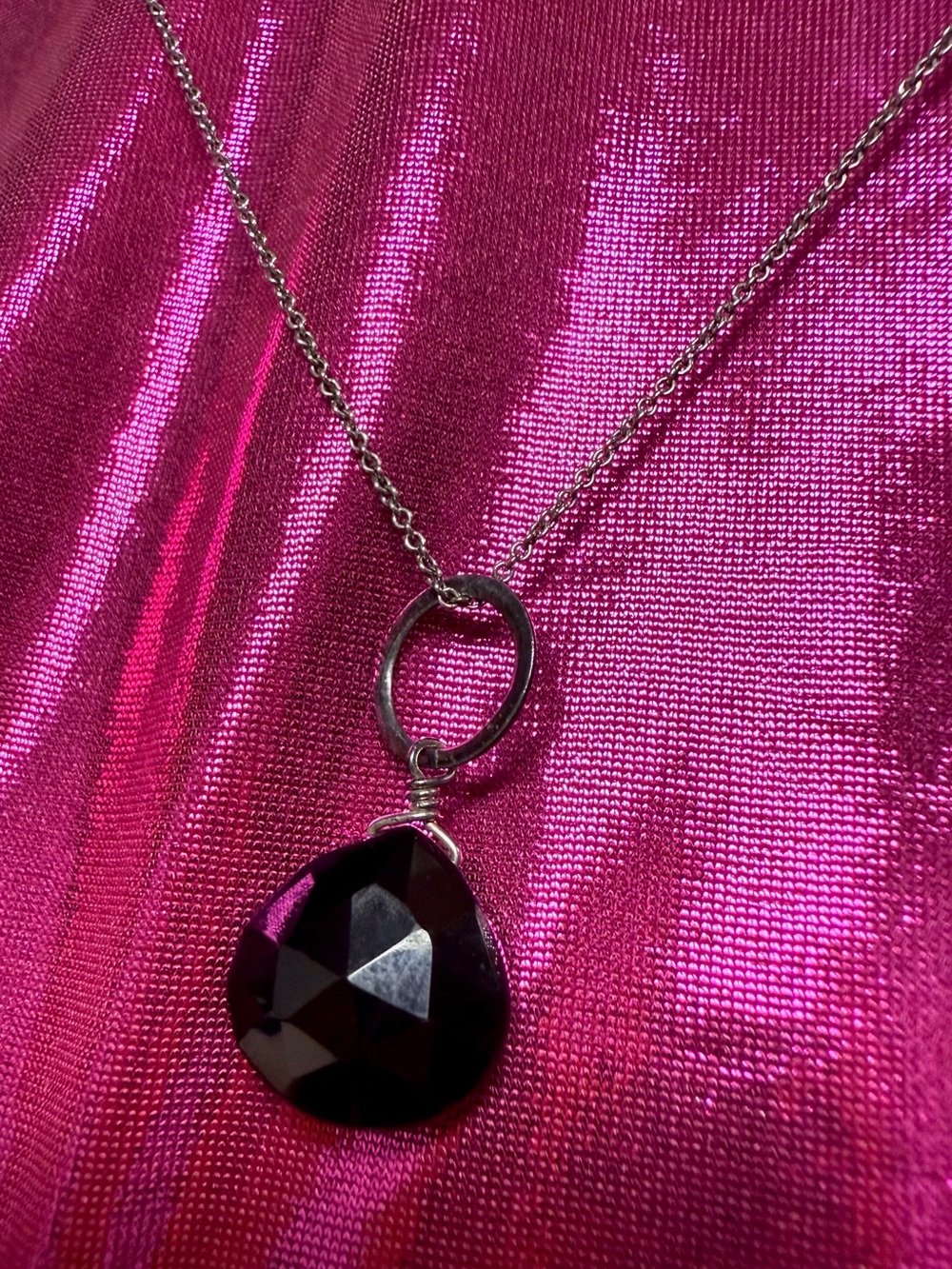 Black Onyx Faceted Teardrop Crystal Pendant Necklace 925 Chain